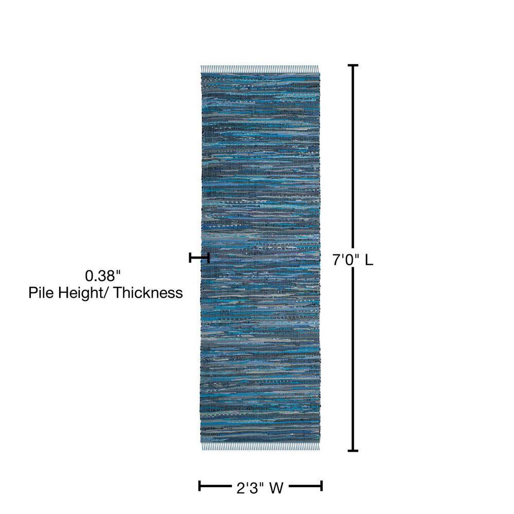 Coastal Breeze Blue Stripe Hand-Woven Wool & Cotton Runner Rug
