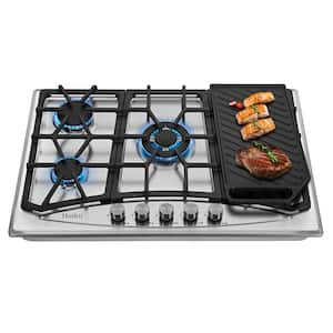 30 in. Gas Stove 5-Burners Recessed Gas Cooktop in Stainless Steel with Cast Iron Griddle and LP Conversion Kit