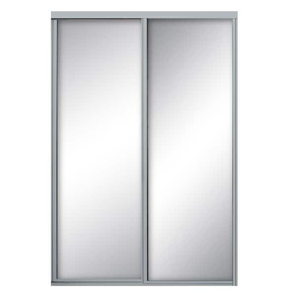 Contractors Wardrobe 48 in. x 81 in. Concord Satin Clear Aluminum Framed Mirror Sliding Door