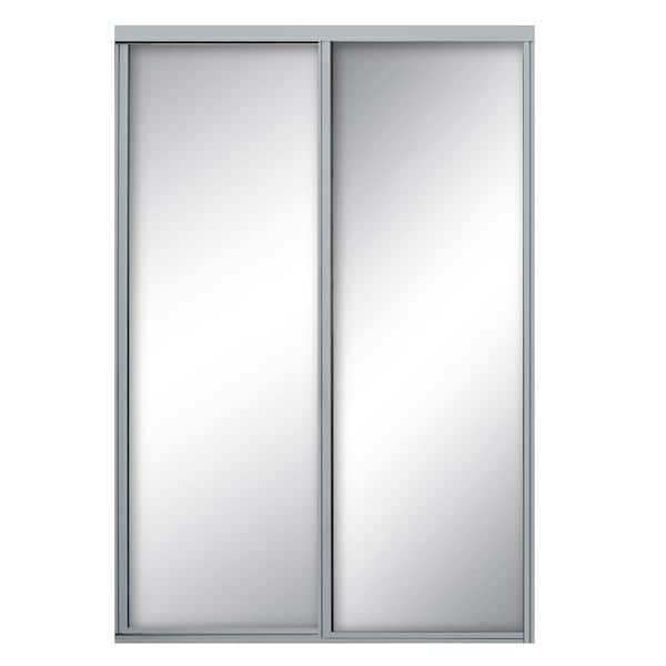 Contractors Wardrobe 60 in. x 96 in. Concord Satin Clear Aluminum Frame Mirrored Interior Sliding Closet Door