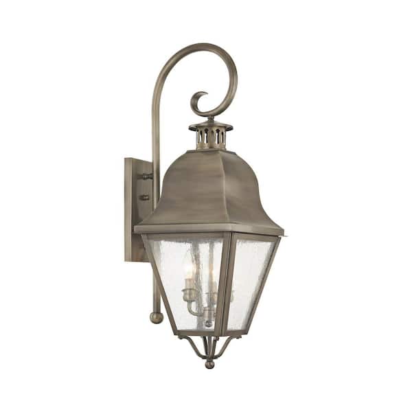 Amwell 3-Light Vintage Pewter Hardwired Outdoor Wall Lantern Sconce