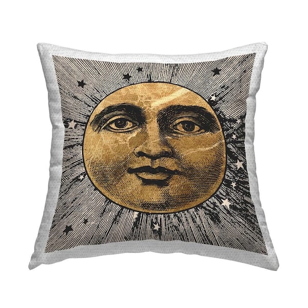 Stupell Industries Moon and Stars Face Gold Square Outdoor Throw Pillow