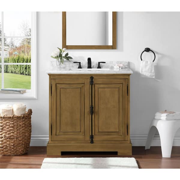 Home Decorators Collection Clinton 36 in. Single Sink Almond Latte Bath Vanity with Carrara Marble Top (Assembled)