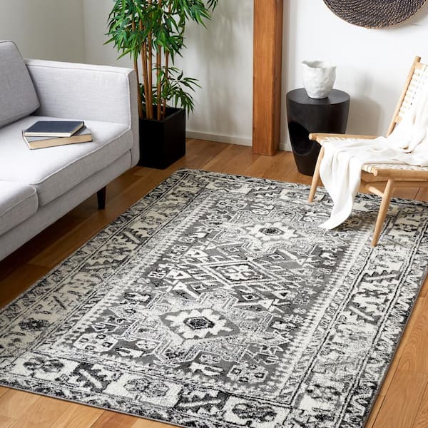 Vintage Hamadan Gray/Ivory 8 ft. x 10 ft. Floral Border Area Rug