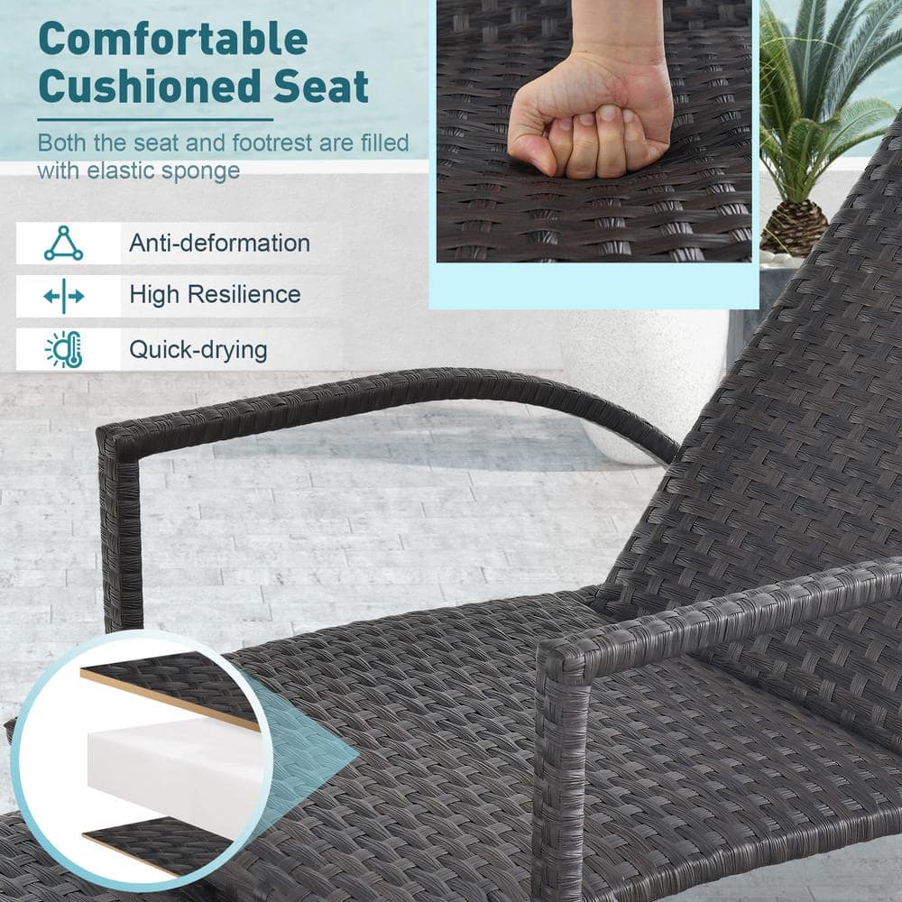 Mixed Brown PE Rattan Outdoor Chaise Lounge with Adjustable Backrest
