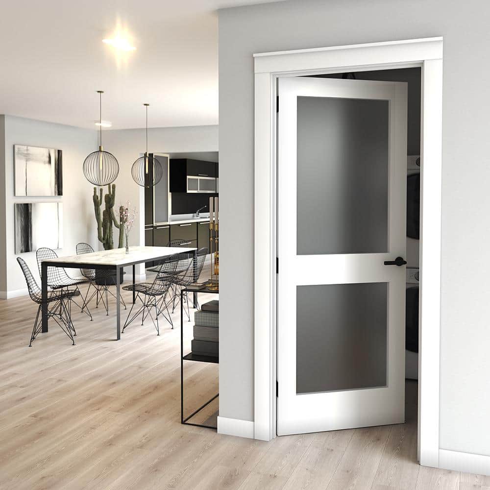 32" x 80" White Primed Pine 2-Panel Frosted Glass Interior Door