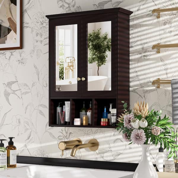 VEIKOUS 23.6 in. W x 7.5 in. D x 30.4 in. H Oversized Bathroom Storage Wall Cabinet in Espresso