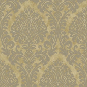 Chenille Weave Damask Gold Textured Wallpaper (Covers 56 sq. ft.)