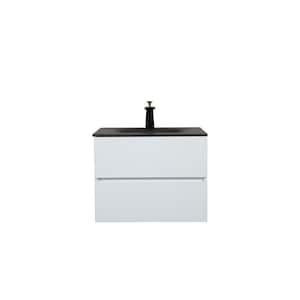 Emily 26 in. W x 20.5 in. D x 20 in. H MDF Painting Vanity Set in Matte White with Quartz Sand Top Black Basin