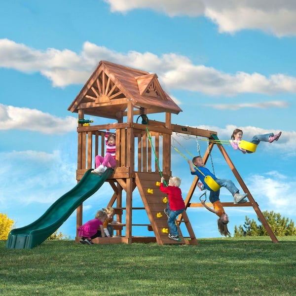 Swing-N-Slide Playsets Professionally Installed Sky Tower Complete Wooden  Outdoor Playset with Slide, Swings and Swing Set Accessories 6036 - The Home  Depot