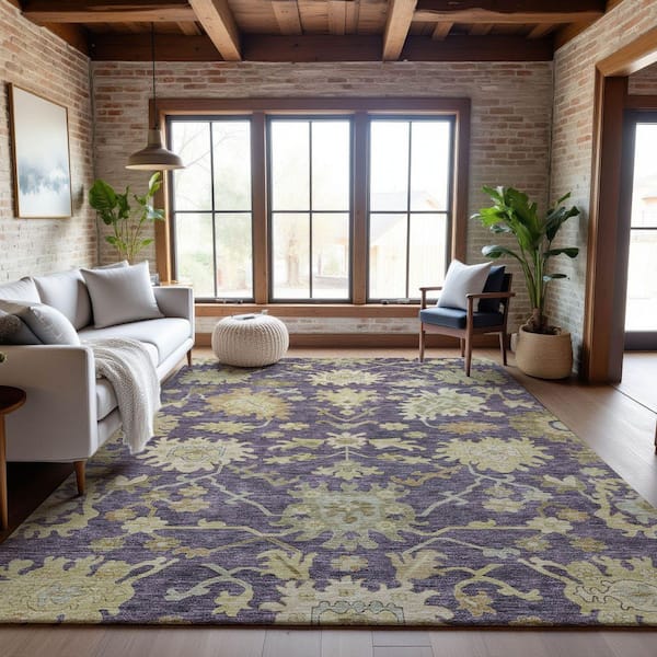 Mayfield Premium Machine Washable Abstract AMF1150 Eggplant 8 ft. x 10 ft. Area Rug