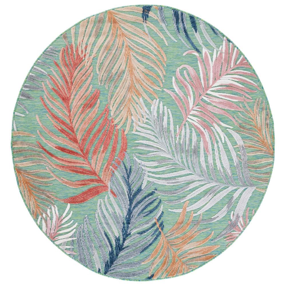 SAFAVIEH Cabana Green/Rust 8 ft. x 8 ft. High-Low Oversized Leaf Round ...