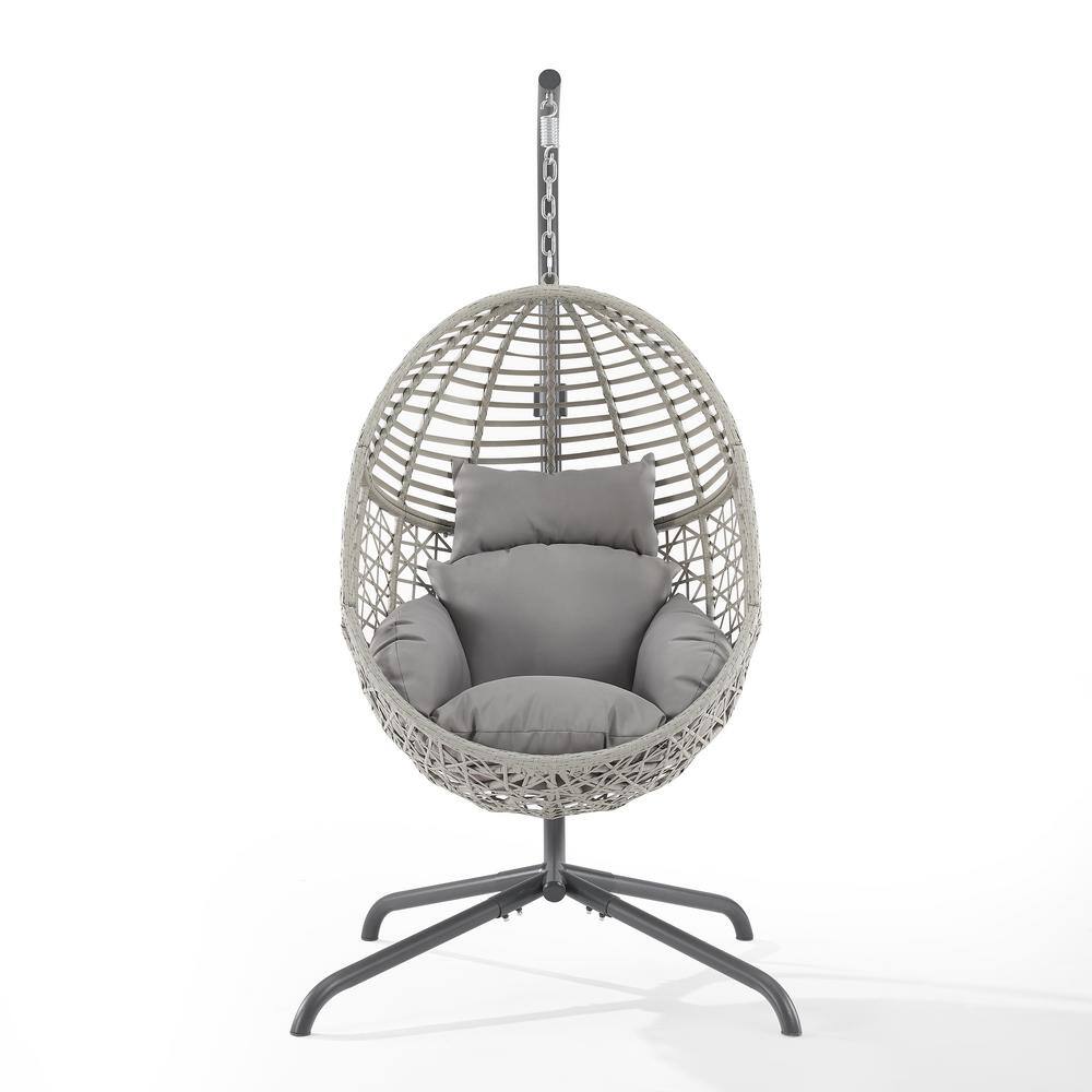 Gray Steel Wicker Hanging Egg Chair with Cushions