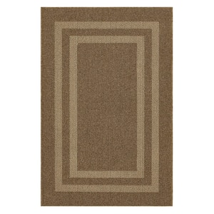Basics Hall Border Tan 3 ft. 9 in. x 5 ft. 6 in. Transitional Tufted Geometric Bordered Polyester Rectangle Area Rug