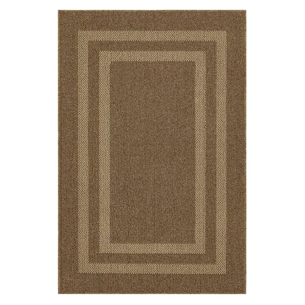 Mohawk Home Basics Hall Border Tan 3 ft. 9 in. x 5 ft. 6 in. Transitional Tufted Geometric Bordered Polyester Rectangle Area Rug