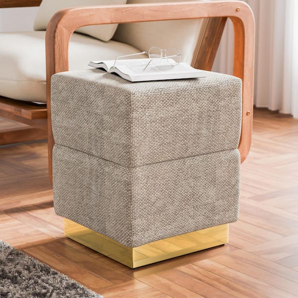 Furniture of America Ponzu Modern Gray Chenille Fabric Square Accent Ottoman Small (Under 22 in.) with Storage
