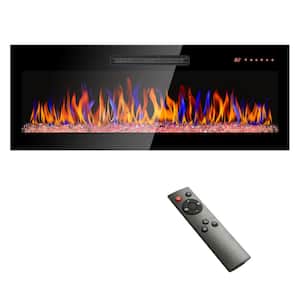 42 in. Recessed Ultra Thin Tempered Glass Wall Mounted Electric Fireplace in Black with Remote and Multi Color Flame