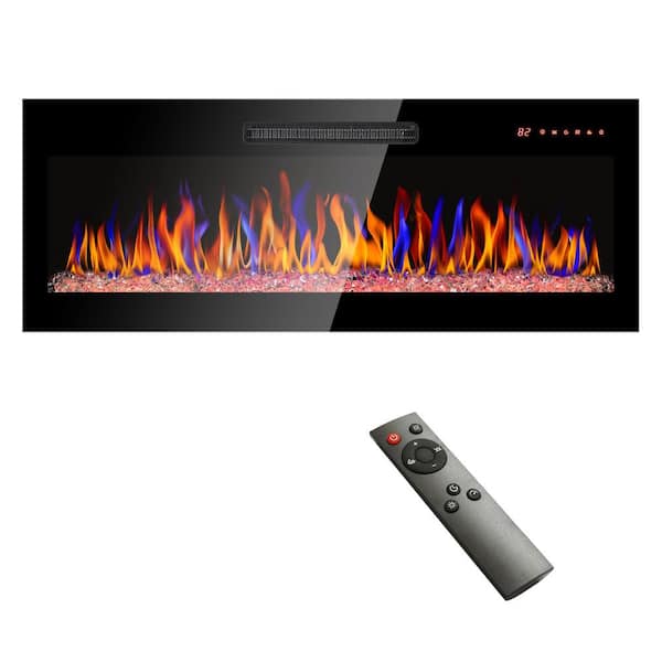 Amucolo 42 in. Recessed Ultra Thin Tempered Glass Wall Mounted Electric Fireplace in Black with Remote and Multi Color Flame