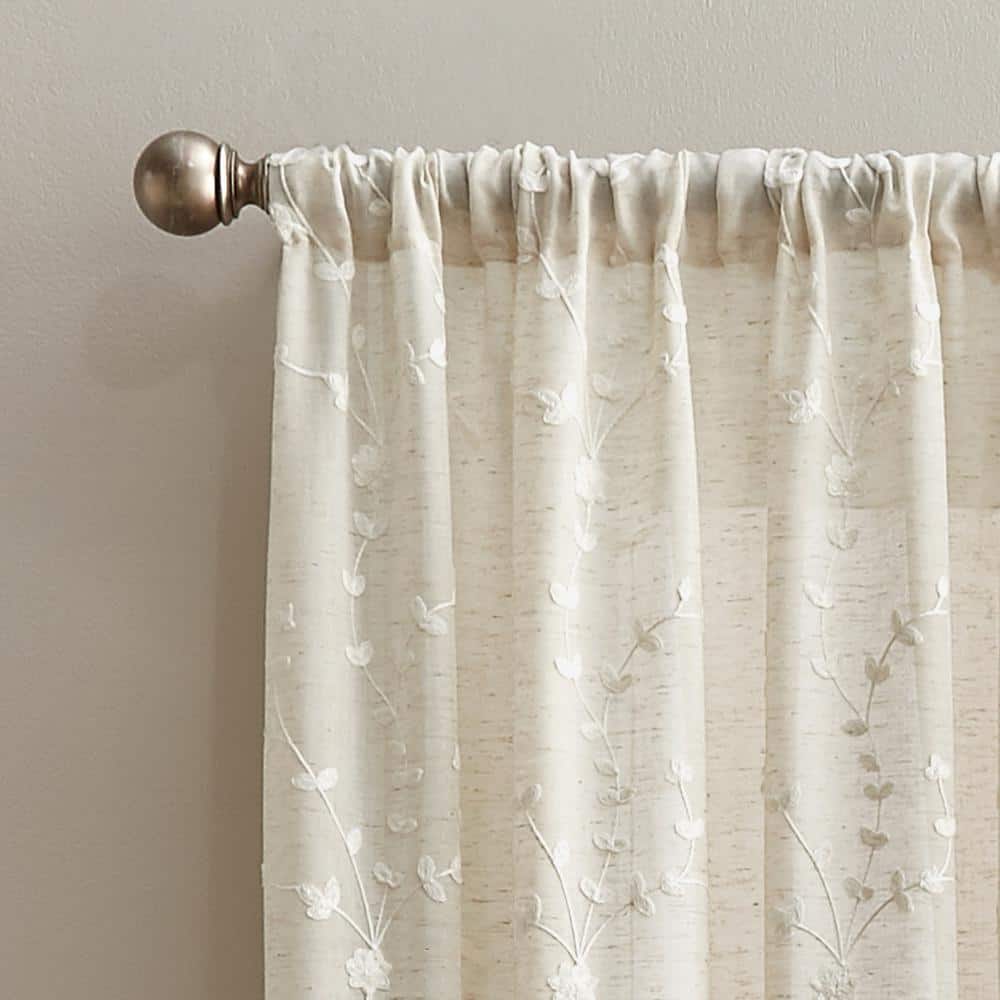 Linen Beige Embroidered Sheer 95" Rod Pocket Window Panel