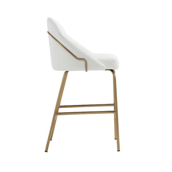 Gracie 26 in. Modern White and Gold Metal Frame Counter Height Bar Stool with Faux Leather Upholstered Seat (Set of 3)