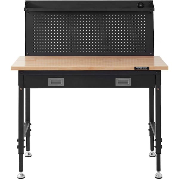 24 in. W x 48 in. D Workbench Adjustable Height Work Bench, Heavy Duty Workbench Table with Solid Wood Top