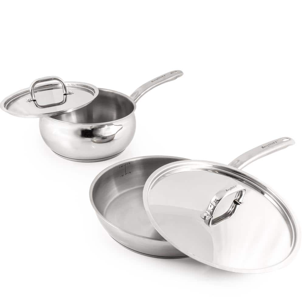 Belly Shape Stainless Steel 4-Piece Skillet and Saucepan Set