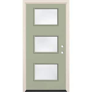 36 in. x 80 in. Left-Hand/Inswing 3-Lite Clear Glass Cypress Painted Fiberglass Prehung Front Door w/4-9/16 in. Frame
