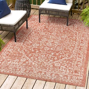 Malta Bohemian Medallion Red/Taupe 3 ft. 1 in. x 5 ft. Textured Weave Indoor/Outdoor Area Rug