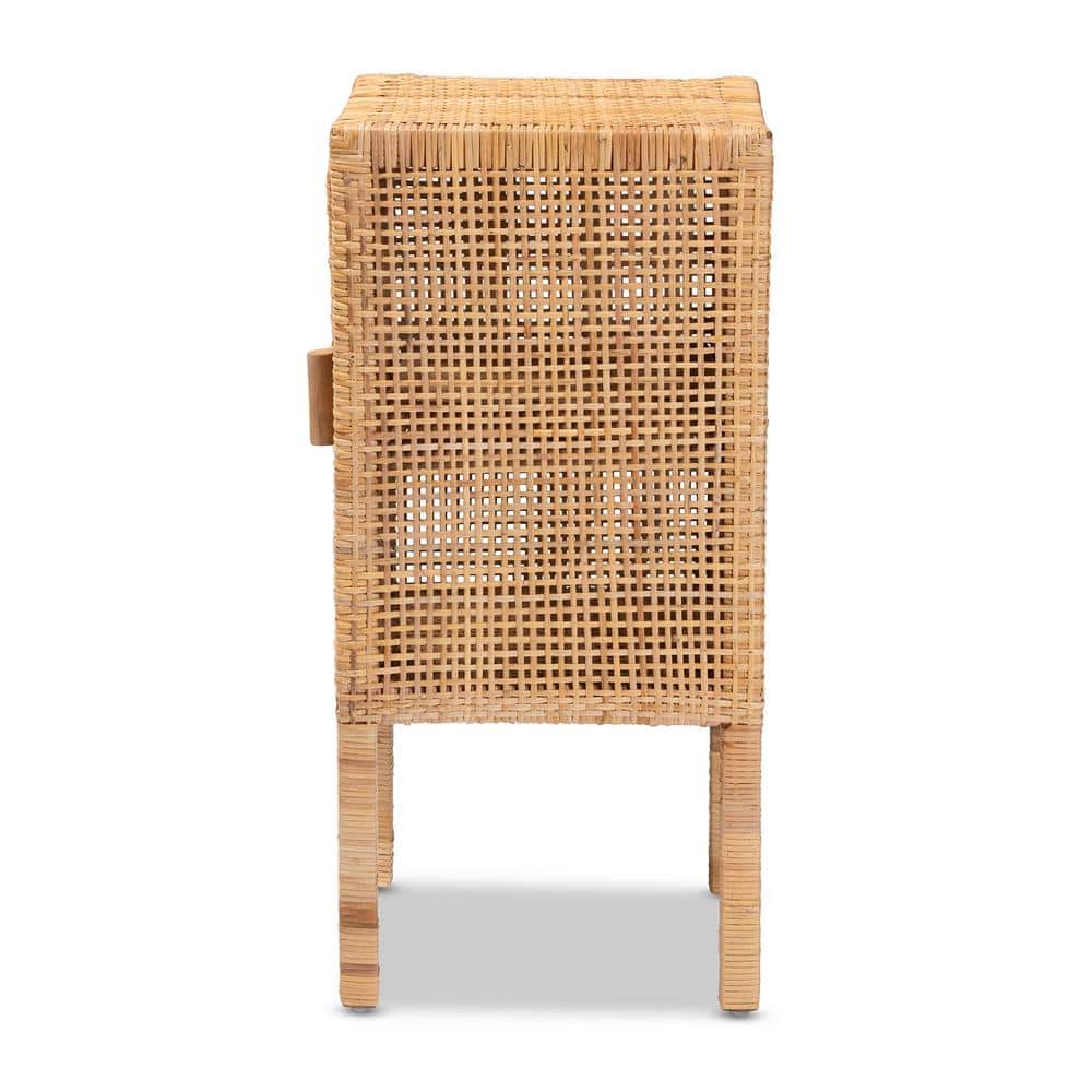 Natural Mahogany and Rattan Bohemian Night Table