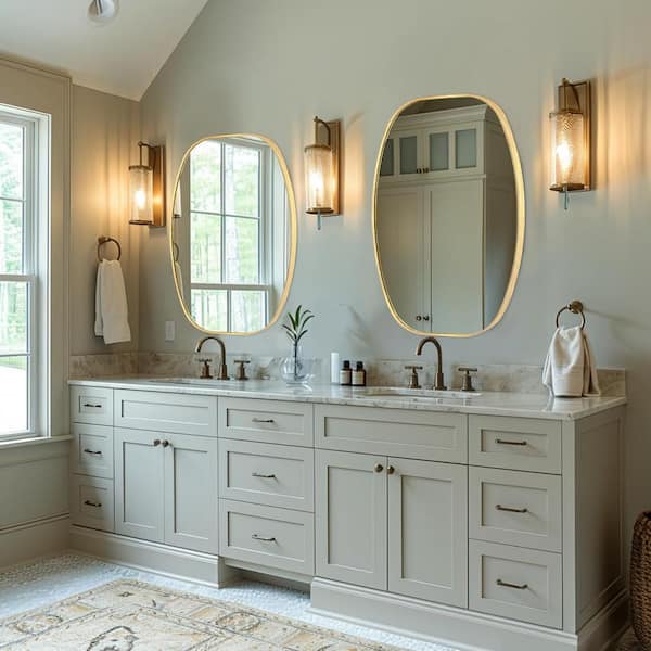 24 in. W x 36 in. H Gold Oval Wall Mounted Aluminum Alloy Bathroom Mirror Decorative Mirror