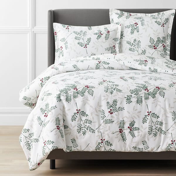 The Company Store Legends Hotel Berry Sprig Velvet Flannel Green Multi Queen Cotton Duvet Cover