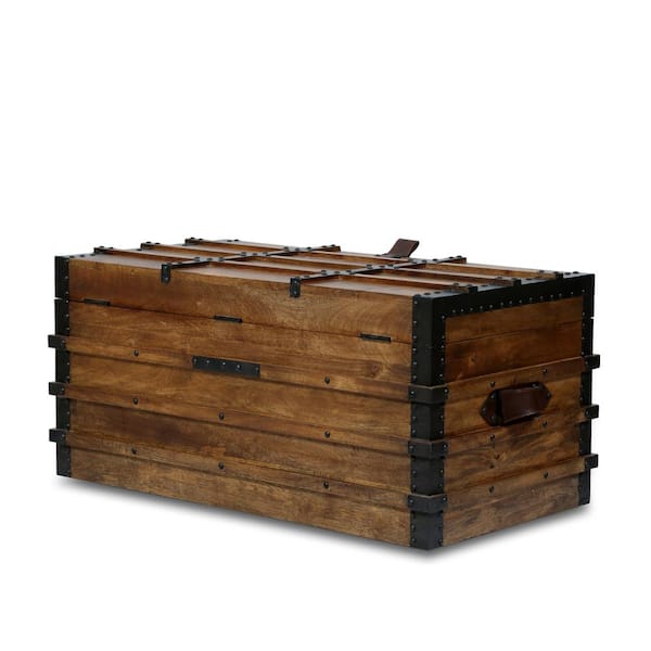 Noble House Wagner Natural Wood Storage Trunk with Built-in Handles