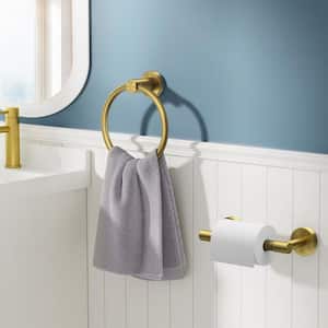 2-Piece Bath Hardware Set with Towel Ring Toilet Paper Holder Hand Towel Holder Set in Brushed Gold