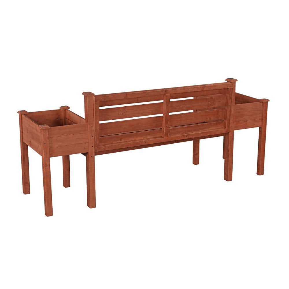Medium Brown Wood Planter Bench with Slanted Backrest