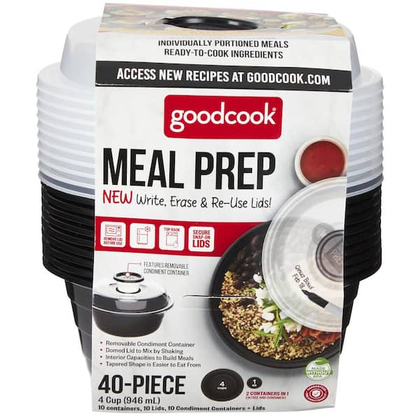 Meal Prep Bowl Container with Dressing Cups, 10-Piece, Black, Made without BPA