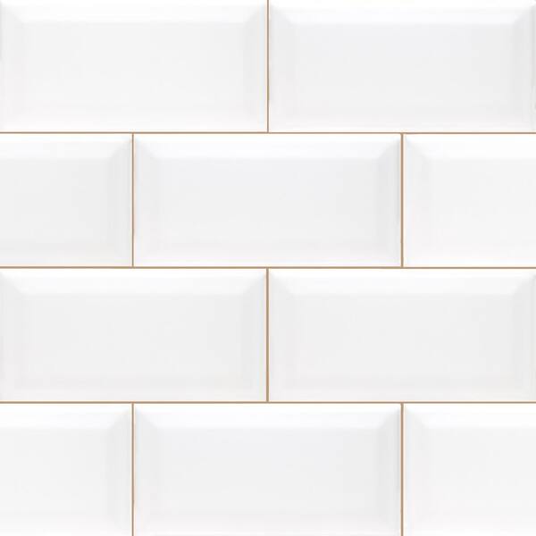MSI Beveled 3 in. x 6 in. Glossy Ceramic White Subway Tile (1 sq. ft. / case)