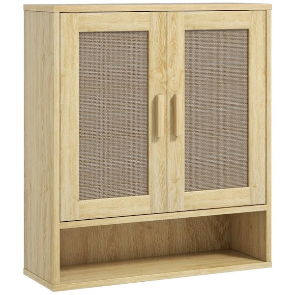 23.2 in. x 7.9 in. x 26.2 in. Bathroom Storage Wall Cabinet, Medicine Cabinet with 2 Doors and Adjustable Shelf in Oak