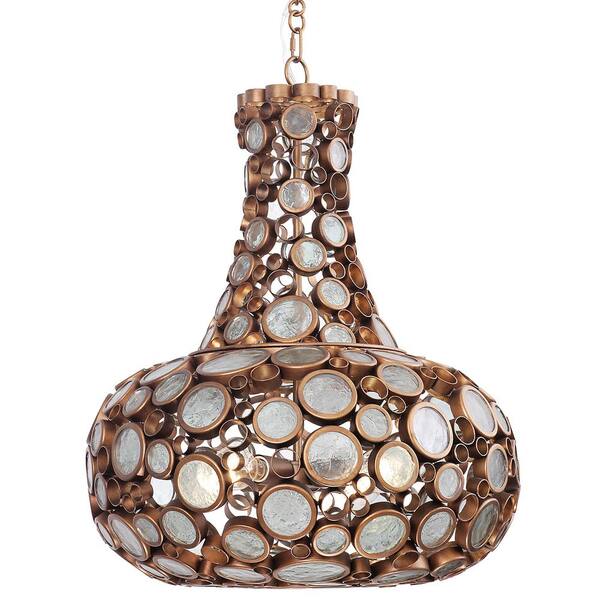 Varaluz Fascination 4-Light Hammered Ore Carafe Pendant with Recycled Clear Bottle Glass