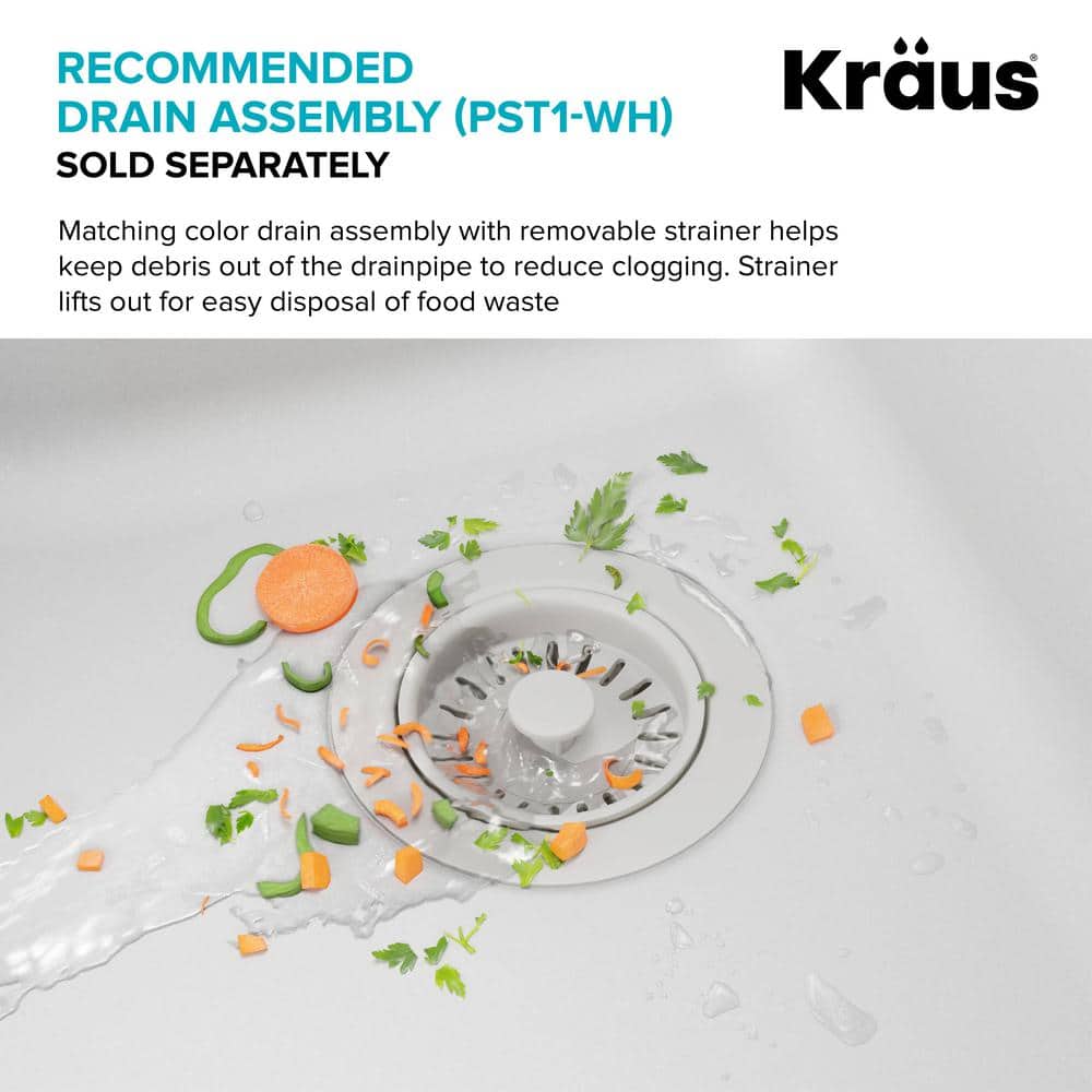 25" White Granite Single Bowl Drop-In Kitchen Sink