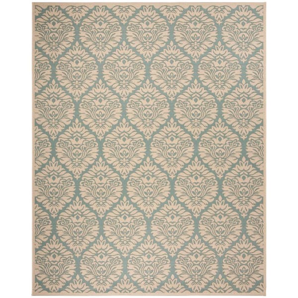Beach House Aqua/Cream 9 ft. x 12 ft. Medallion Indoor/Outdoor Patio  Area Rug
