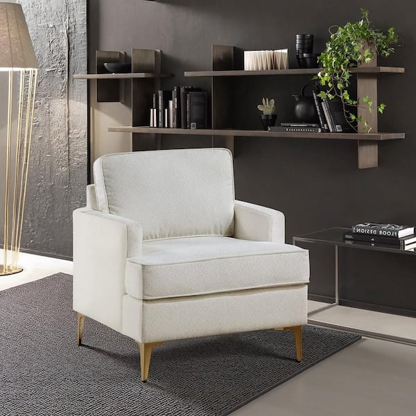 Lowe Beige Chenille Upholstery Metal Leg in Brush Gold Finish Accent Arm Chair