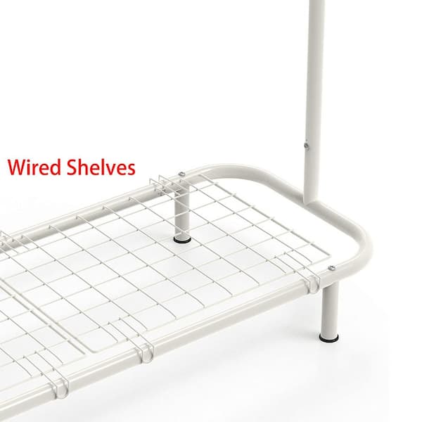 URTR White Clothing Garment Rack with Shelves, Metal Cloth Hanger Rack  Stand Clothes Drying Rack for Hanging Clothes T-01311-WH - The Home Depot