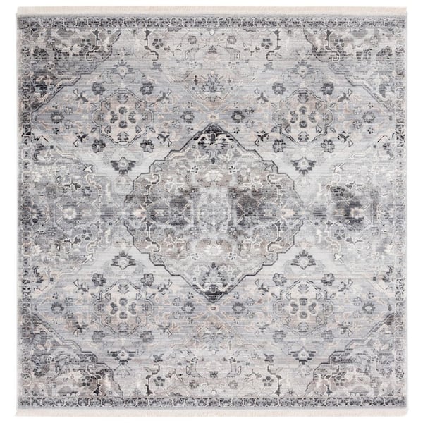 Vintage Persian 5 ft. x 5 ft. Gray Distressed Diamond Medallion Square Area Rug