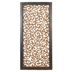 24 in. x  51 in. Wood Brown Handmade Intricately Carved Scroll Floral Wall Decor