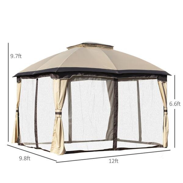 Outsunny 10 Ft X 12 Beige Outdoor Patio Gazebo Canopy With Zippered Mesh Sidewalls And Arched Roof 84c 210bg The Home Depot Outsunny 10 Ft X 12 Beige Outdoor, Outdoor Patio Gazebo Canopy