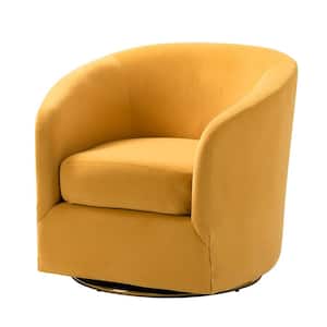Estefan Mustard Comfy Velvet Swivel Barrel Chair with Metal Base