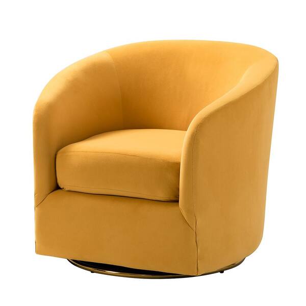 Reviews for JAYDEN CREATION Estefan Mustard Comfy Velvet Swivel Barrel ...