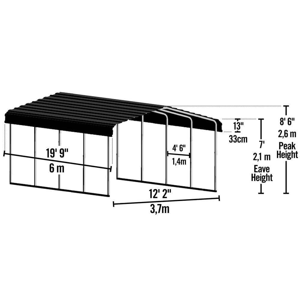 12' x 20' Eggshell Steel Carport with Black Frame