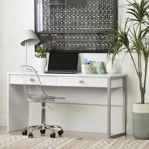 47.5 in. Pure White/Gray Rectangular 2 -Drawer Writing Desk with Storage