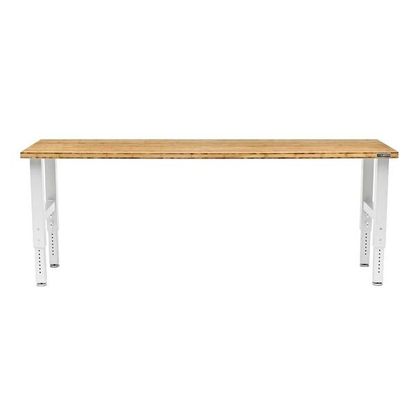 Gladiator Premier Series 42 in. H x 96 in. W x 25 in. D Bamboo Top Adjustable Height Workbench in Everest White